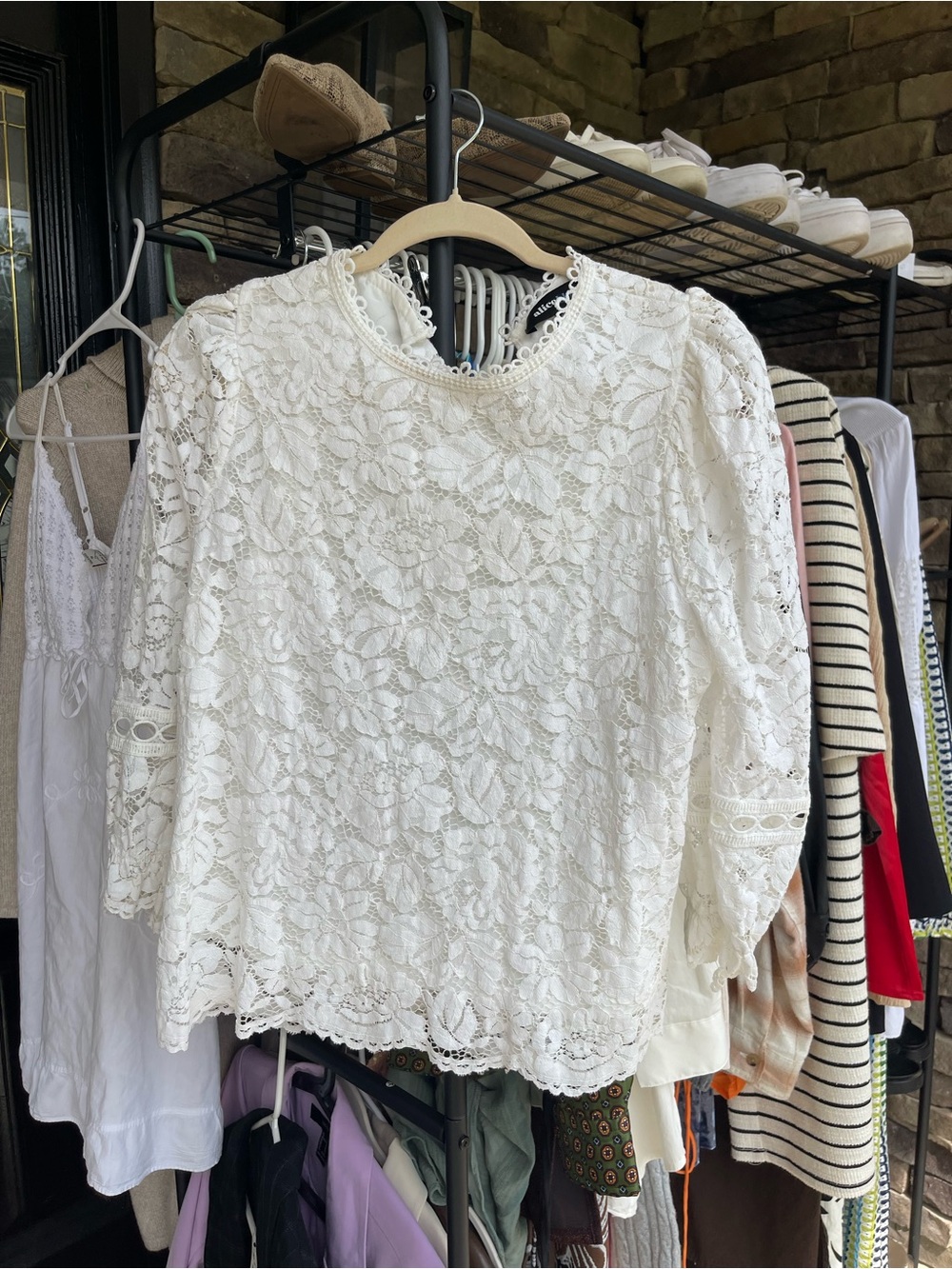Alice + Olivia White Floral Lace Blouse